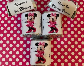 60 Minnie Mouse Birthday Candy Wrappers Pink