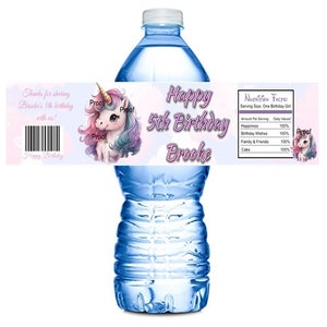 15 Unicorn personalized Birthday  Water Bottle Wrappers Self Stick Wrapper