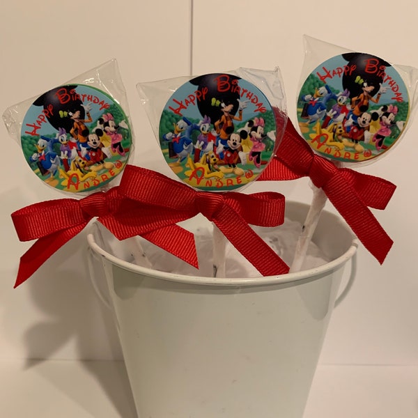 15 Mickey and Friends Personalized Birthday Lollipops. Lollipops are ONE AND a HALF inches round.