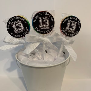 15 Personalized 13th Birthday Lollipops. Lollipops are ONE AND a HALF inches round.