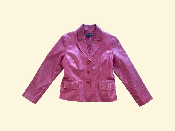 Vintage Bagatelle Pink Leather Blazer Size Medium… - image 2