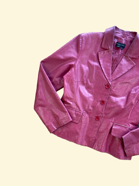 Vintage Bagatelle Pink Leather Blazer Size Medium… - image 4