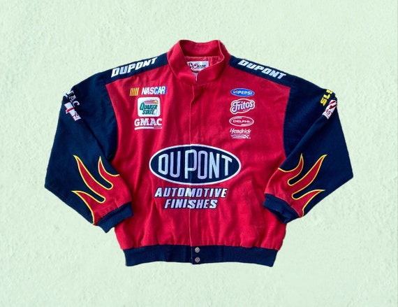 Vintage Dupont NASCAR Flames Racing Jacket Size L… - image 1
