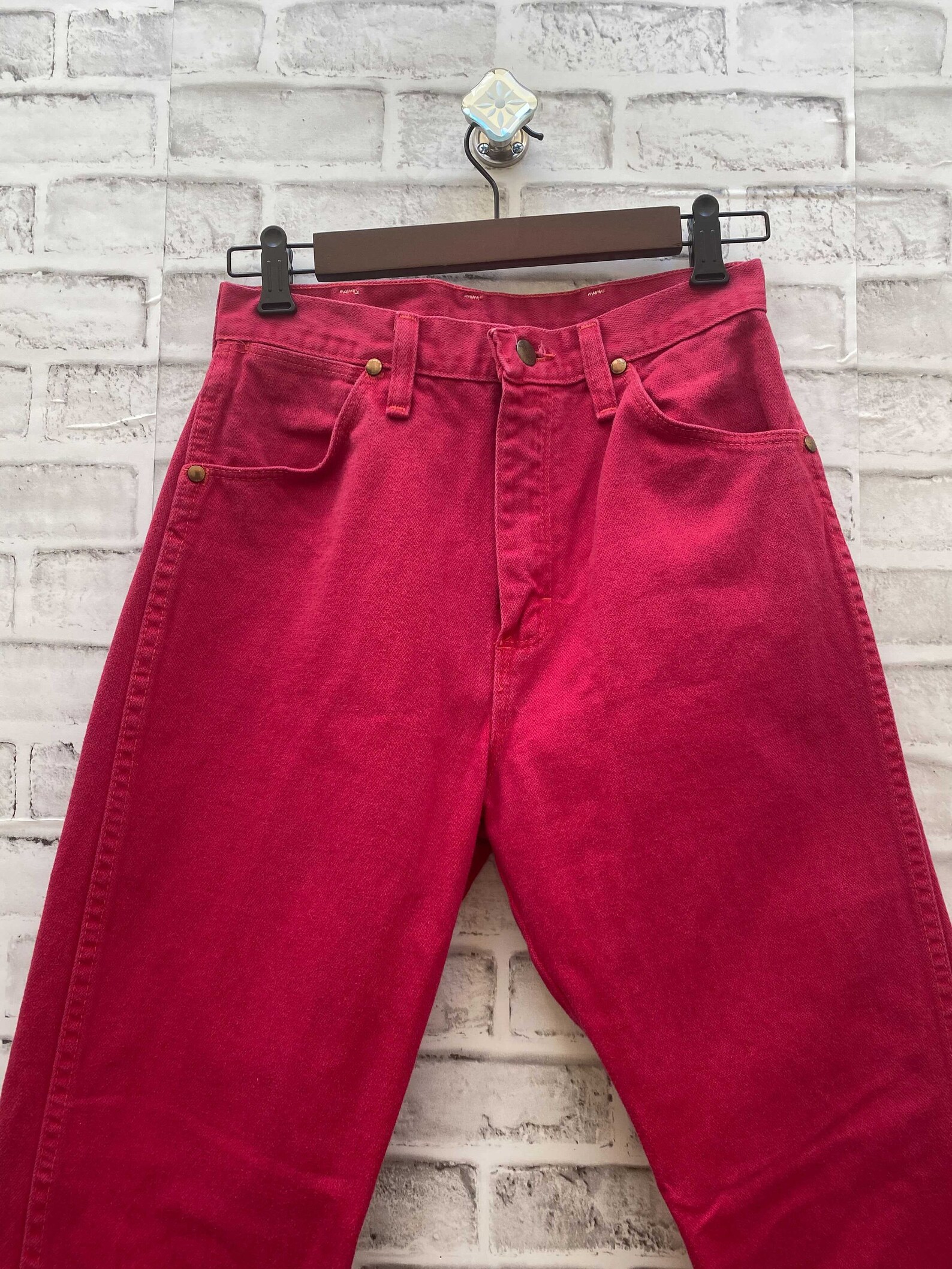 Vintage Wrangler High Waisted Red Denim Jeans Size 28 Leather | Etsy