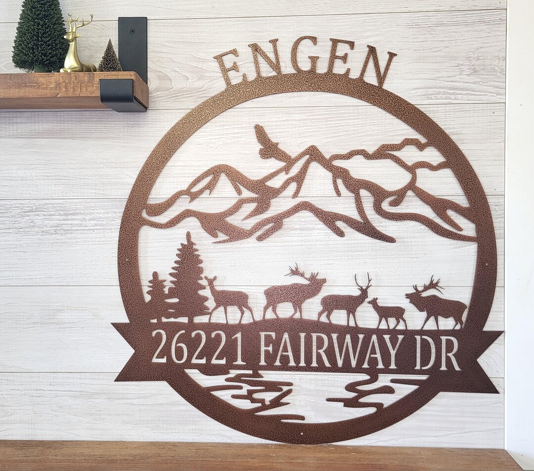 Personalized Elk Sign | Elk Address Sign | Outdoor Pine Tree Mountain ...