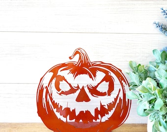 Freestanding Metal Pumpkin Sign | Spooky Jack O Lantern Yard Sign | Scary Pumpkin Garden Sign  | Spooky Pumpkin Sign | Halloween Yard Decor