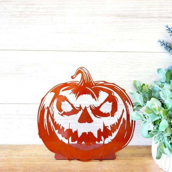 Freestanding Metal Pumpkin Sign | Spooky Jack O Lantern Yard Sign | Scary Pumpkin Garden Sign  | Spooky Pumpkin Sign | Halloween Yard Decor