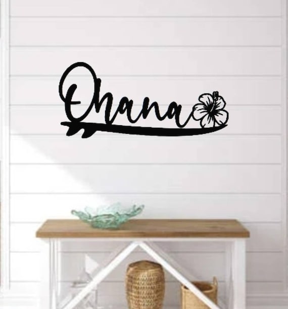 Ohana metal sign | hibiscus flower surfboard sign | cursive ohana sign | hawaiian family sign | world explorer gift | hawaiian decor