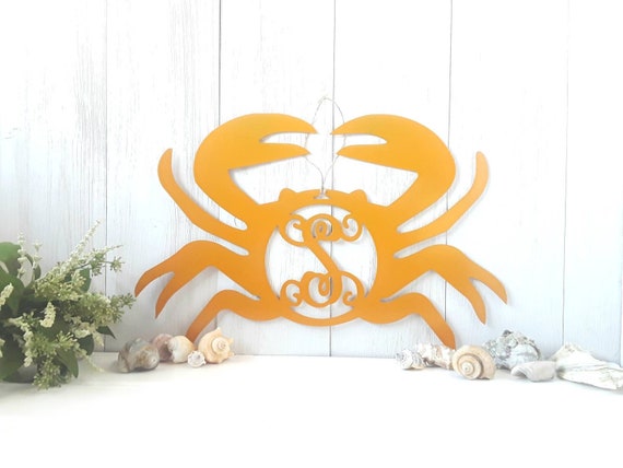 Monogram crab sign front door hanger beach door hanger crab wreath beach wreath crab initial wreath marine monogram crab monogram