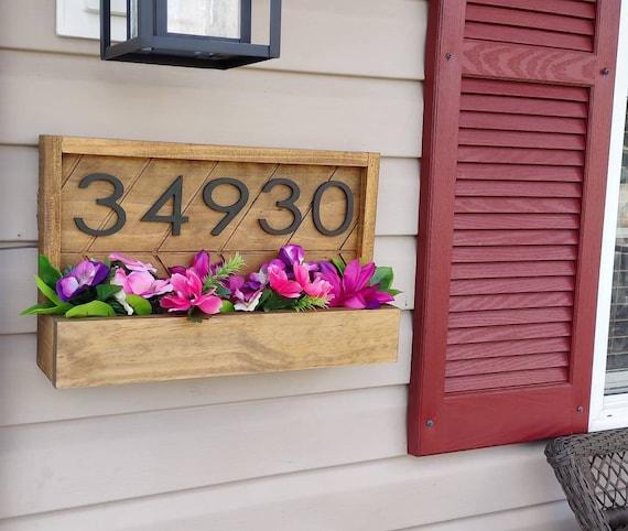 Chevron Address Sign | Planter Box Address Plaque | Flower Pot Address Sign | Modern Address Plaque | 3D Address | Vertical Address Sign