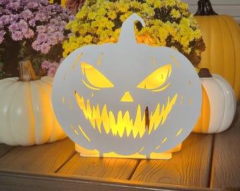 Freestanding Metal Pumpkin Sign | Spooky Jack O Lantern Yard Sign | Scary Pumpkin Garden Sign  | Spooky Pumpkin Sign | Halloween Yard Decor