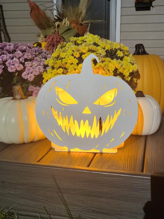 Freestanding Metal Pumpkin Sign | Spooky Jack O Lantern Yard Sign | Scary Pumpkin Garden Sign  | Spooky Pumpkin Sign | Halloween Yard Decor