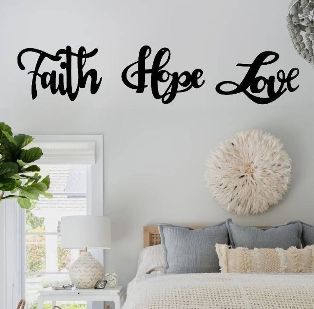Faith Hope Love Metal Sign Set | Cursive Wall Art - Etsy