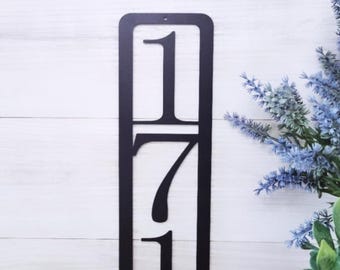 Vertical Metal House Number Sign | Industrial Address Plaque