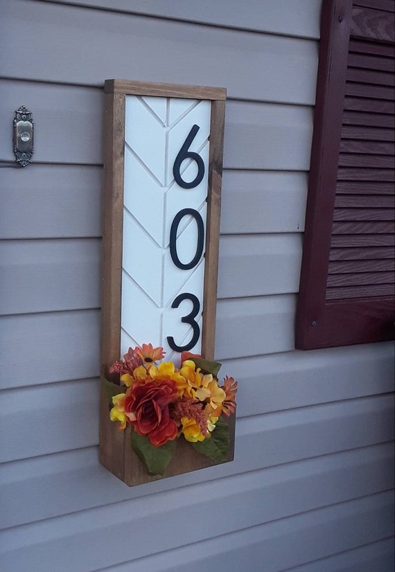 Chevron address sign | planter box address plaque | flower pot address sign | modern address plaque | 3d address | vertical address sign