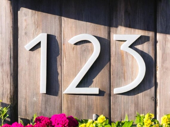 6" white acrylic modern mailbox numbers | address numbers and letters | home address letters | street name letters | contemporary letters