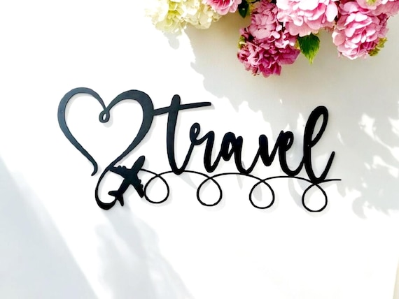 Metal travel sign | airplane sign | love heart travel sign | world traveler | world explorer home decor | traveler gift | world explorer