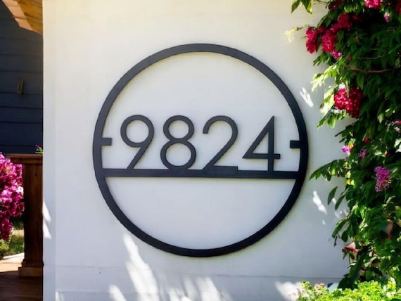 Large house numbers round | modern house number sign | street name sign | metal address sign | custom metal sign | circle address plaque