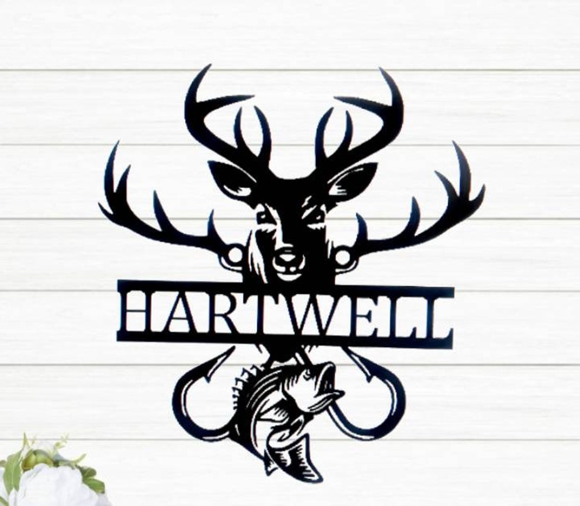 Personalized Deer Sign Fish Sign Last Name Sign Metal Etsy