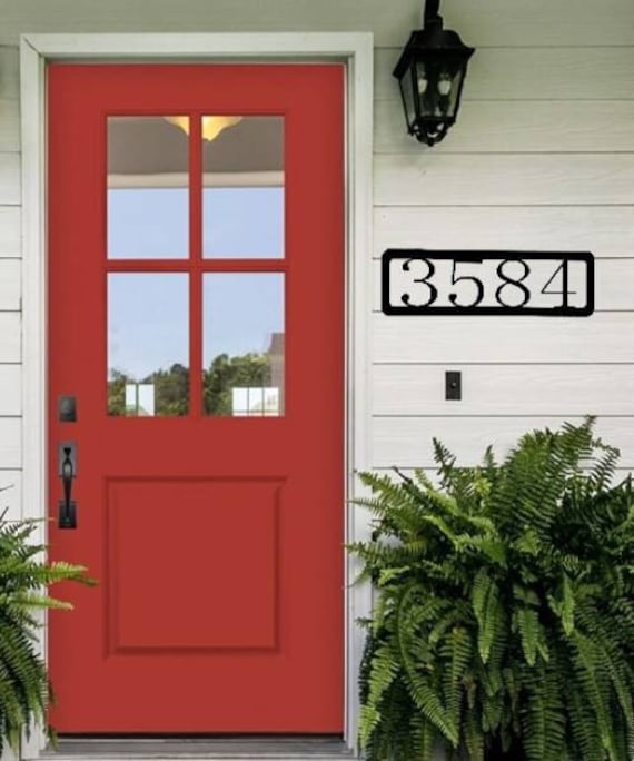 Modern number address sign | modern home address sign | horizontal address sign | framed address number | metal address sign | metal number