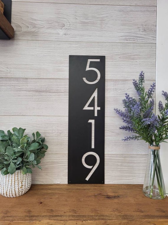 Modern Number Address Plaque Metal Address Sign Vertical Address Sign House Number Sign Modern Industrial Metal Address Weatherproof Sign