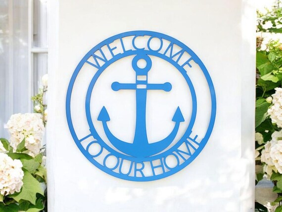 Personalized anchor sign | anchor door hanger | round family name sign | nautical wedding gift | anniversary gift | established date sign
