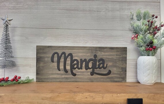 Mangia Sign | Mangia Metal Sign | Eat Sign | Mangia Tutti | Kitchen Sign| Dining Room Decor | Cursive Metal Word | Script Recycled Steel