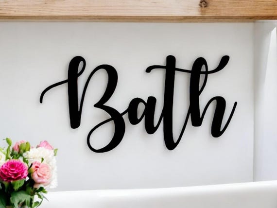 Bath Sign | Cursive Bathroom Sign | Metal Bath Sign | Cursive Word Sign | Cursive Font Bath | Farmhouse Bath Sign |Farmhouse Bathroom Decor