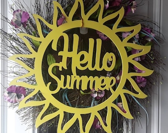 Hello Summer Sun Wreath | Hello Summer Sign | Sun Door Hanger | Summer Sun Sign | Hello Summer Front Door Hanger | Beach Door Hanger