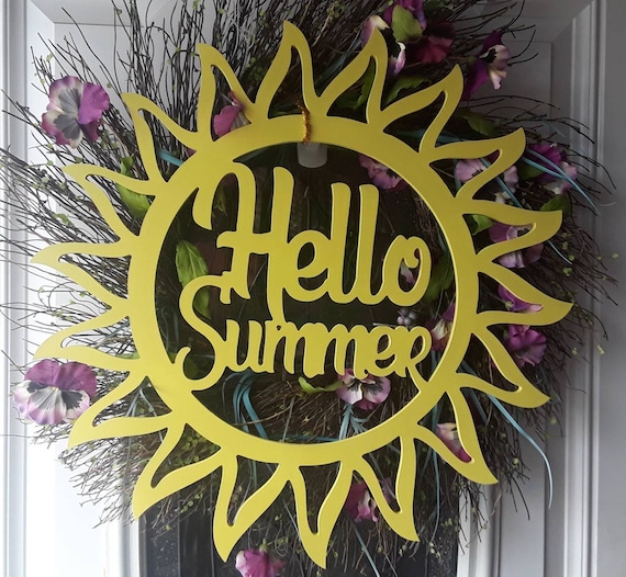 Hello Summer Sun Wreath | Hello Summer Sign | Sun Door Hanger | Summer Sun Sign | Hello Summer Front Door Hanger | Beach Door Hanger