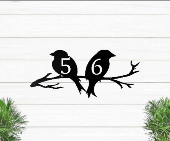 Birds on a limb house number address metal sign metal art handmade any numbers digits weatherproof bird address sign animal tree branch