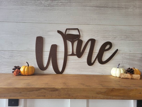 Wine Time Sign | Metal Wine Glass  Sign | Cursive Wine Sign | Kitchen Decor | Metal Wine Bar Sign | Wine Lovers Gift | Wine Bar Housewarming