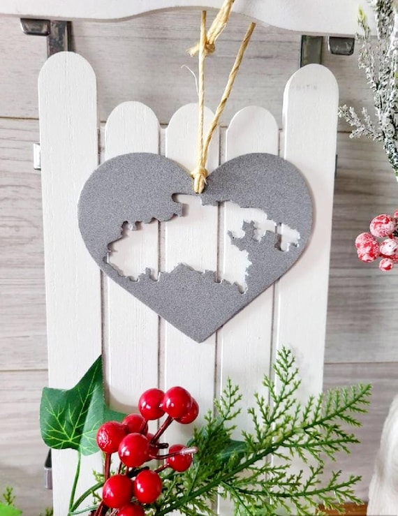 St john steel heart ornament rustic metal decoration virgin islands travel vacation keepsake wedding honeymoon favor island beach