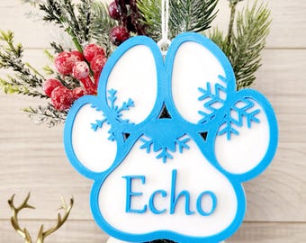Personalized pet name ornament | dog name ornament | dog paw | personalized christmas tree ornament | pet gift christmas ornament