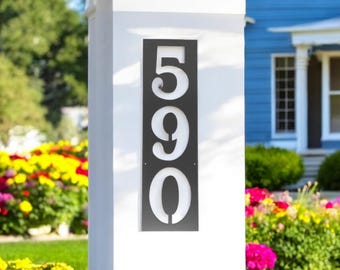 Vertical Metal Address Sign | Modern House Numbers, Weatherproof