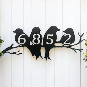 Birds on a limb house number address metal sign metal art handmade any numbers digits weatherproof bird address sign animal tree branch