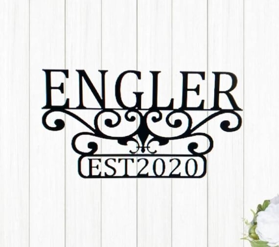 Classy metal name sign |  family last name sign | established date | personalized last name sign | fancy scroll sign leaf vine fleur de lis