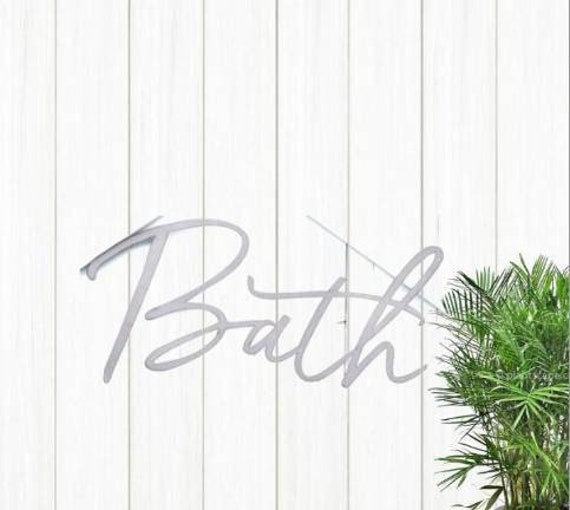 Bath sign bathroom decor sign cursive metal word restroom sign wahroom decor powder room spa sign metal art script bath sign recycled steel