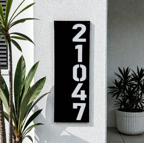 Vertical Metal Address Sign, Weatherproof House Number Plaque