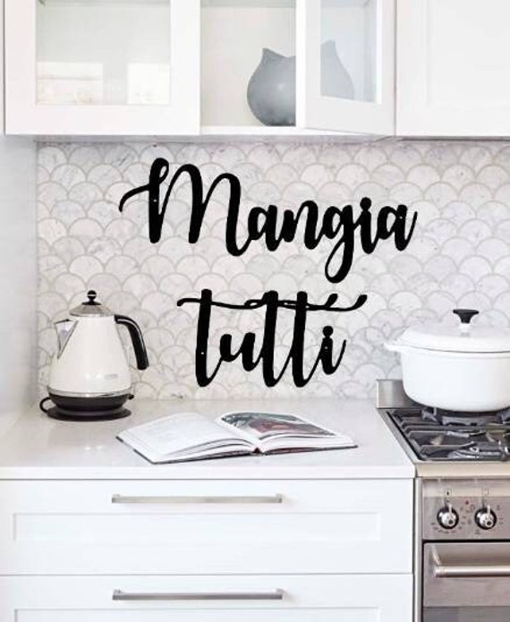 Mangia tutti sign | mangia metal sign | eat sign | mangia | kitchen sign| dining room decor | cursive metal word | script recycled steel