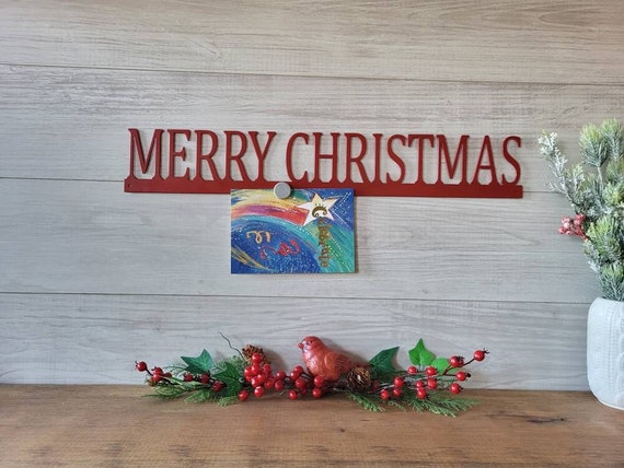 Merry mail sign | merry mail christmas card display | magnetic christmas card display | metal merry christmas sign | christmas card bar sign