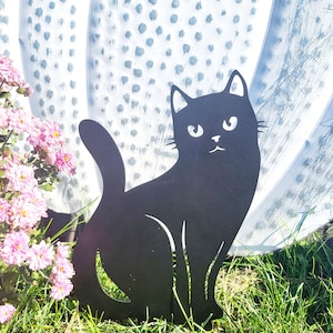 Black Cat Yard Stakes | Metal Cat Yard Sign | Black Cat Garden Sign  | Spooky Cats Sign | Halloween Yard Decor | Party Decor