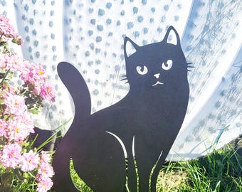 Black Cat Yard Stakes | Metal Cat Yard Sign | Black Cat Garden Sign  | Spooky Cats Sign | Halloween Yard Decor | Party Decor