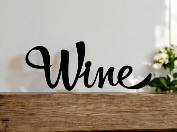 Wine Sign | Metal Wine Glass  Sign | Cursive Wine Sign | Kitchen Decor | Metal Wine Bar Sign | Wine Lovers Gift | Wine Bar Housewarming