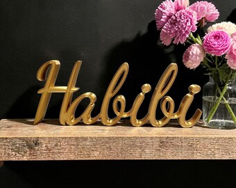 Freestanding Habibi Sign | Arabic word for M Love Sign | My Beloved Sign | Thick Love Sign | Anniversary Gift | Script Word Sign