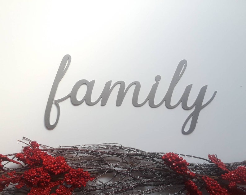 Family Metal Sign Home Decor Cursive Word Sign Family Sign Etsy