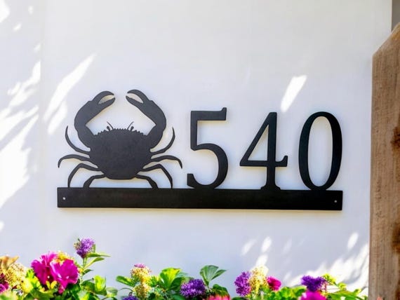 Crab address sign | horizontal crab address sign | beach address sign | crab house numbers | crab lover sign |  weatherproof beach decor