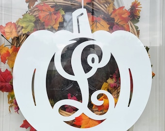 Monogram Pumpkin Door Hanger | Personalized Fall Wreath, Metal Sign