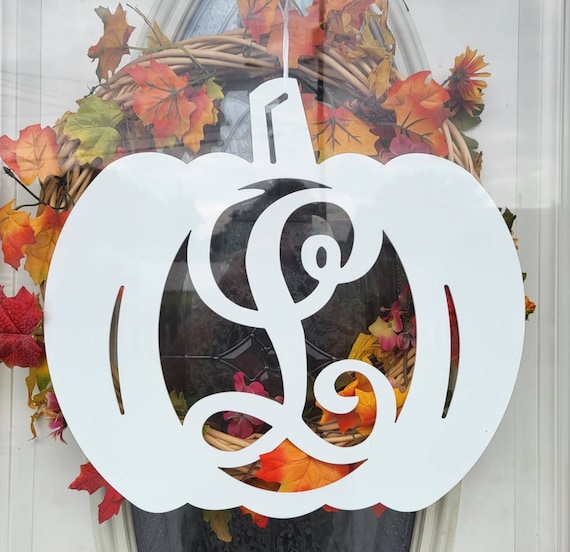 Monogram Pumpkin Door Hanger | Monogram Pumpkin Sign | Personalized Pumpkin Door Wreath | Fall Door Hanger | Last Name Door Wreath  Pumpkin