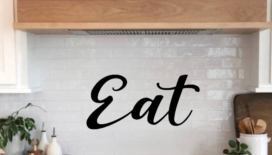 Eat Script Sign |Recycled Steel Kitchen Sign Cursive Font Metal Eat Sign Dining Room Decor Cursive Metal Word Cursive Eat Sign